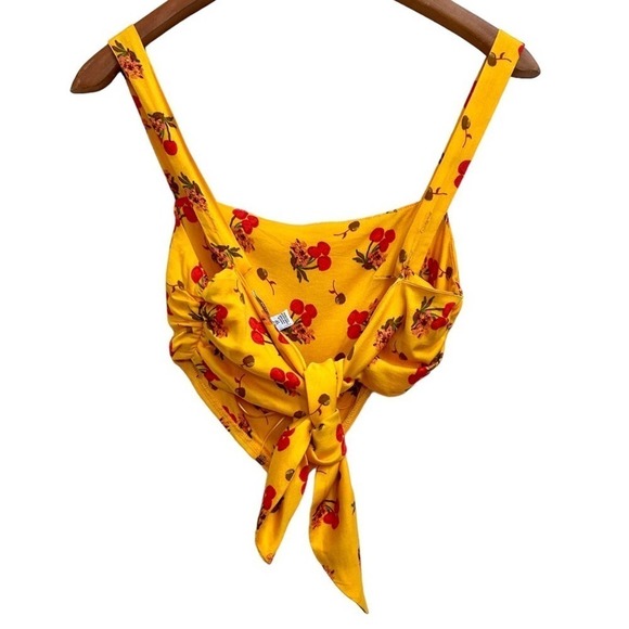 Urban Outfitters UO Jade Scarf Cami Yellow Cherry Print Tie Back Cropped Tank XS - Picture 6 of 14